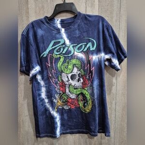 Poison T-Shirt (Size L) Rock Band Tee Blue White Skull Snake